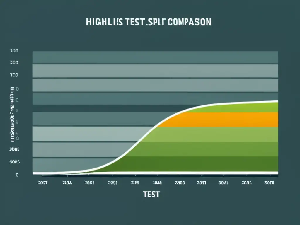 A/B Testing Avanzado con Big Data: Gráfico de comparación de pruebas divididas con líneas en colores contrastantes sobre fondo de datos