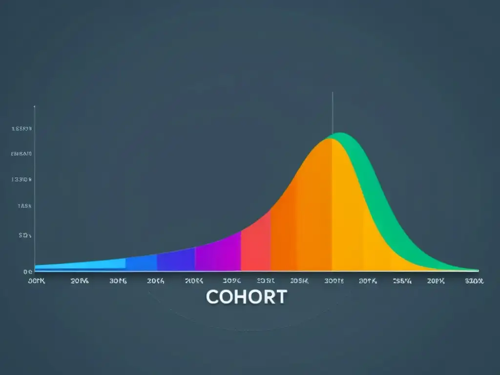 Análisis de Cohortes con Big Data: Gráfico ultra detallado mostrando el comportamiento a largo plazo de cohortes de clientes, con patrones reveladores