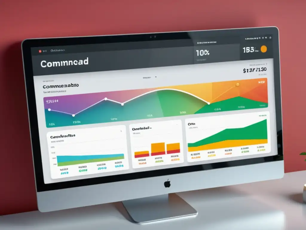 Analítica avanzada para optimizar ecommerce: Dashboard moderno de ecommerce con gráficos en pantalla de alta resolución
