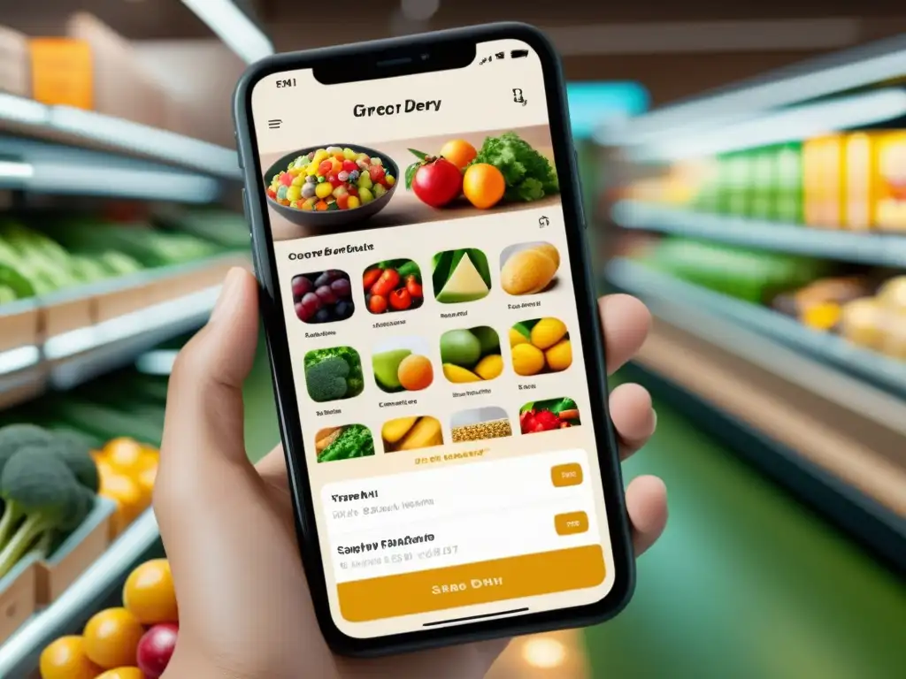 Una app de entrega de alimentos con diseño moderno y atractivo, mostrando opciones de comida y bebida