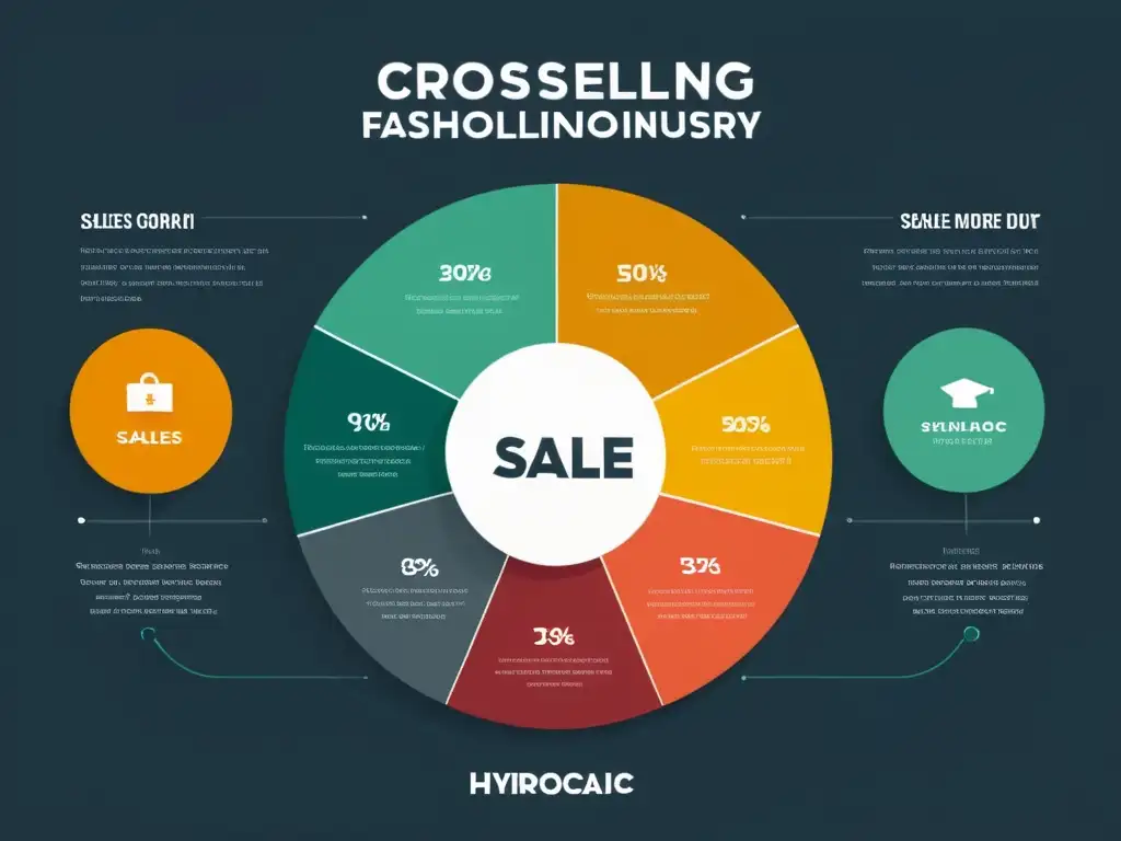 Atractivo infográfico minimalista sobre aumento de ventas cruzadas en moda, con gráficos elegantes y datos visuales intuitivos