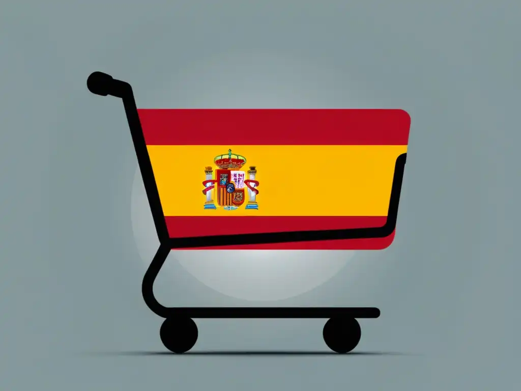 Bandera de España minimalista con carrito de compras digital, fusionando gobierno y comercio electrónico