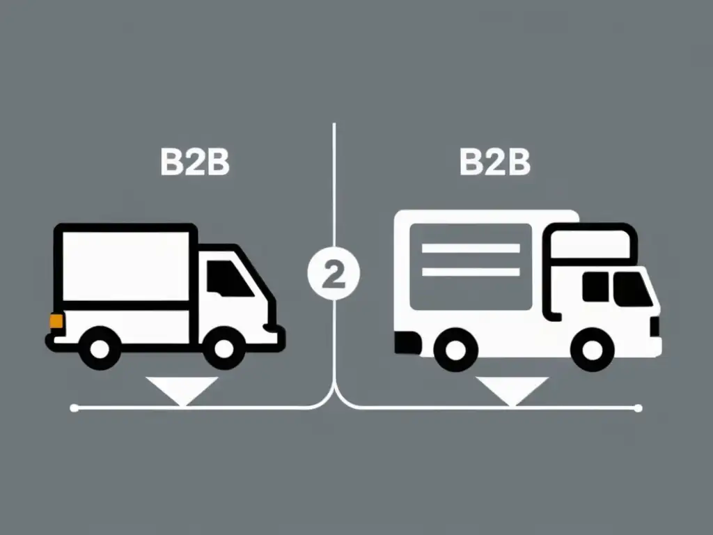 Dos cadenas de suministro paralelas en grises, representando las diferencias en envíos Ecommerce B2B y B2C