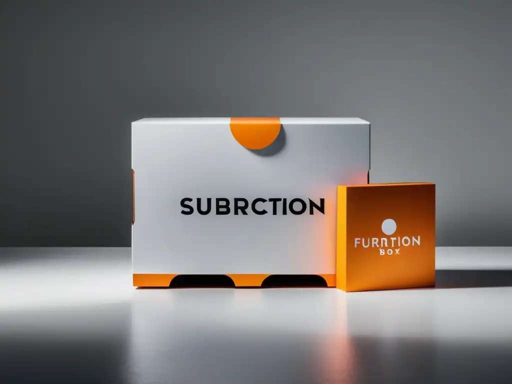 Una caja de suscripción futurista y elegante, simbolizando el futuro del comercio electrónico