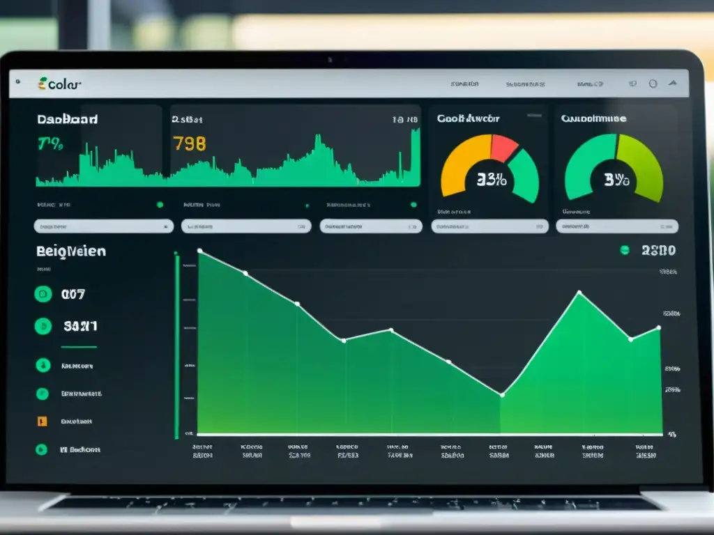 Captura de pantalla de un elegante panel de control de comercio electrónico con visualizaciones de datos y análisis de Big Data, ideal para estrategias de contenido en eCommerce