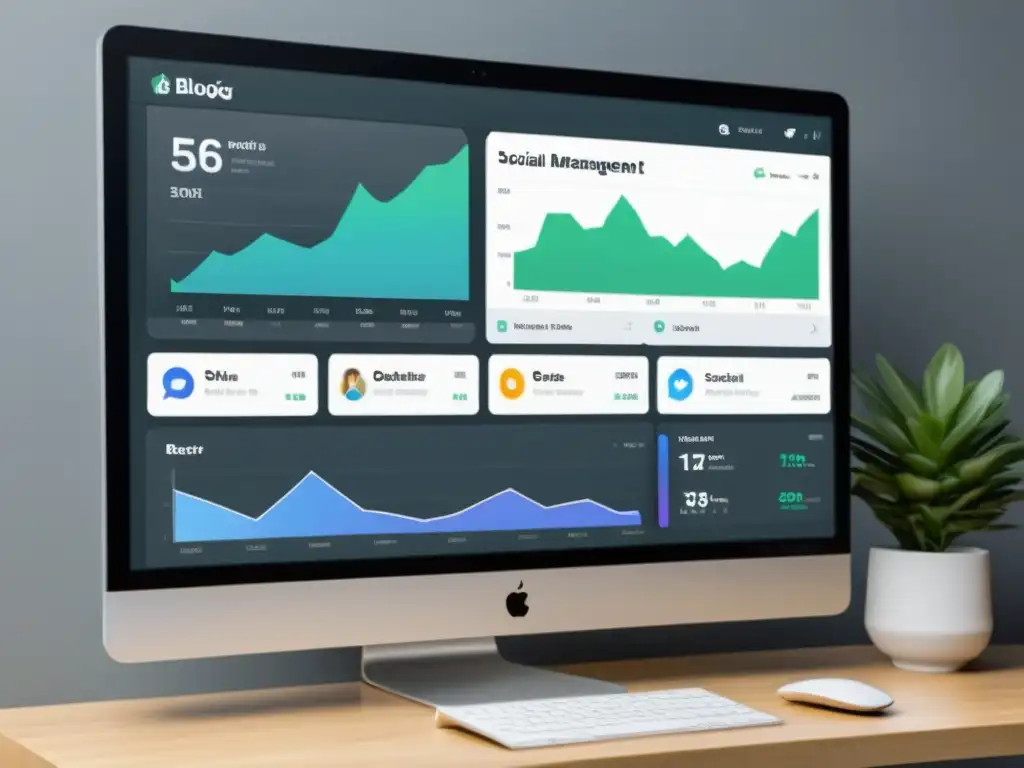 Captura de pantalla de un elegante panel de gestión de redes sociales en un ordenador