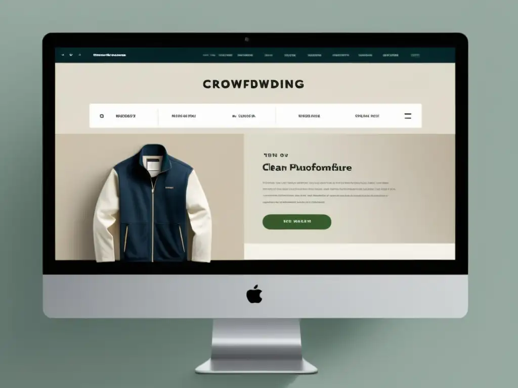 Captura de pantalla de interfaz de ecommerce moderna y elegante con campaña de crowdfunding