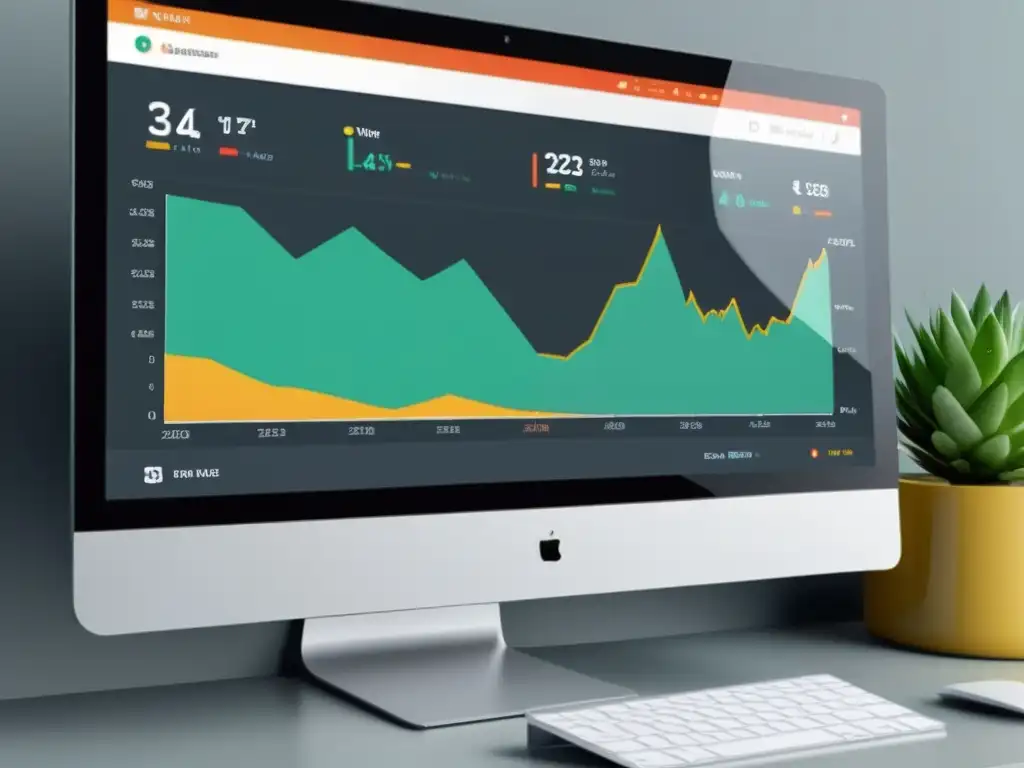 Captura de pantalla de un moderno panel de análisis de datos en tiempo real para ecommerce, con gráficos dinámicos y colores vibrantes