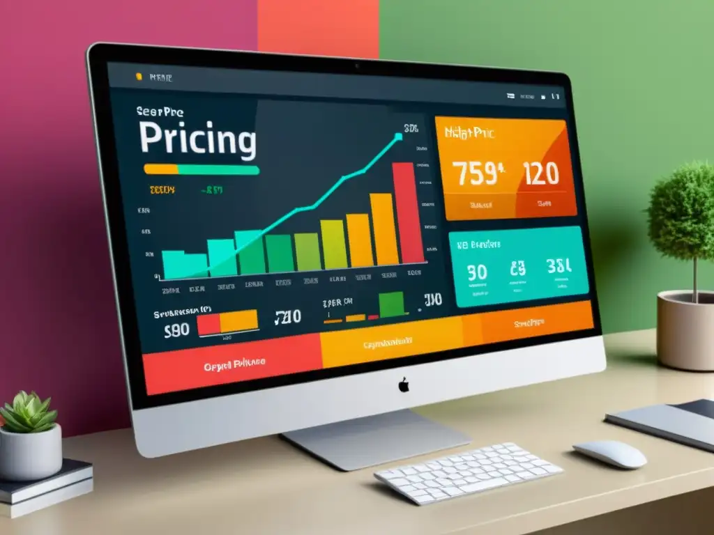 Captura de pantalla de un panel de precios dinámicos para estrategias de precio en eCommerce global, con diseño moderno y colores vibrantes