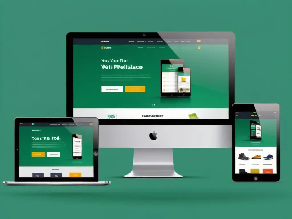 Captura de pantalla de una plataforma de ecommerce moderna y minimalista en múltiples dispositivos