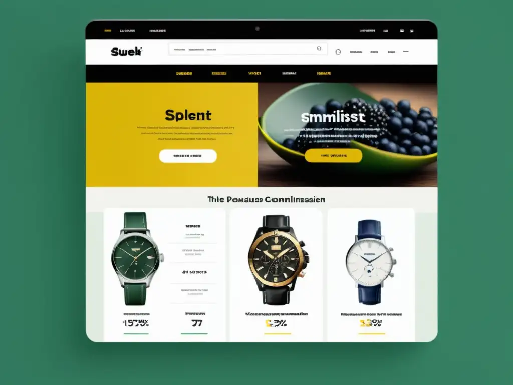 Captura de pantalla de un sitio web de comercio electrónico moderno y minimalista, con estrategias de marketing efectivas y análisis del comportamiento del consumidor