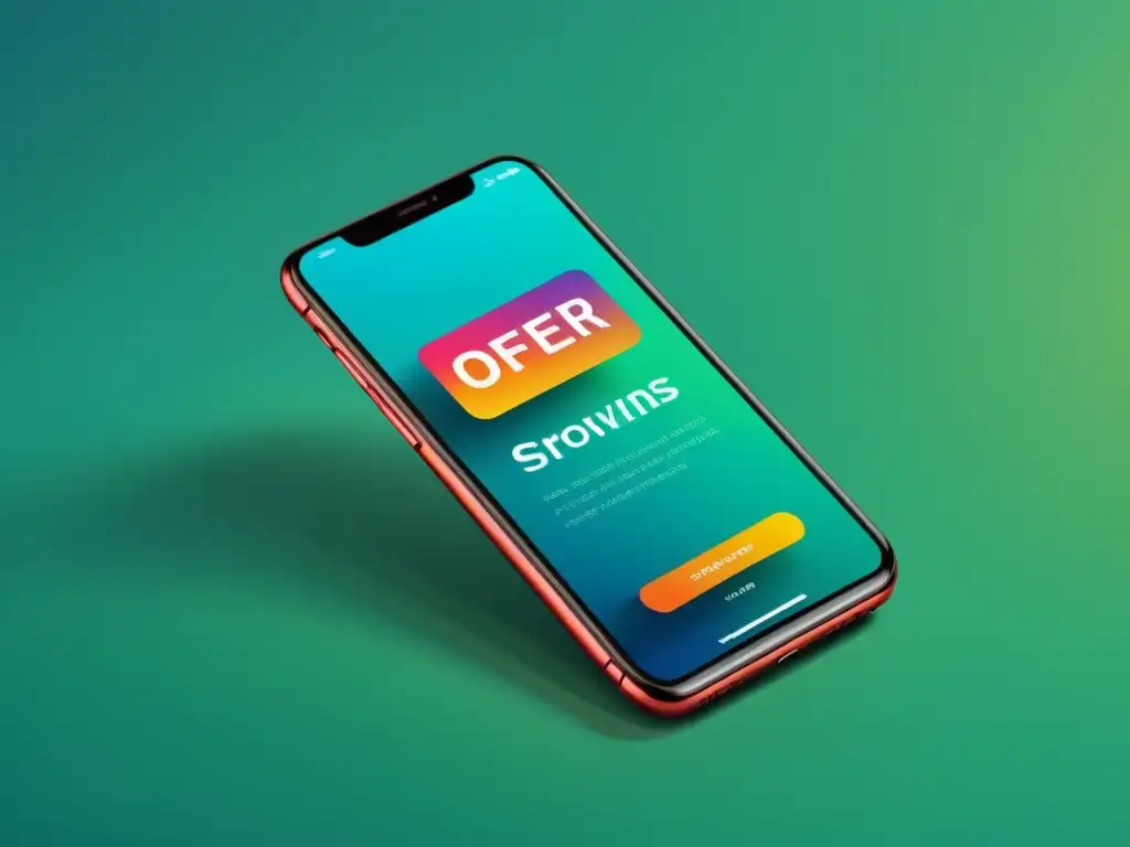 Captura de pantalla de smartphone con diseño UI moderno y vibrante, resaltando las mejores estrategias de ofertas y descuentos