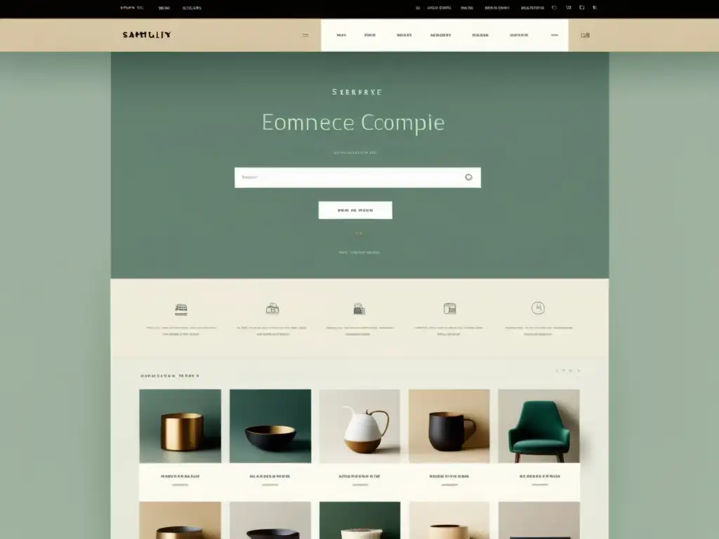 Captura serena de una interfaz de comercio electrónico con navegación por facetas, minimalista y sofisticada, bañada en luz natural