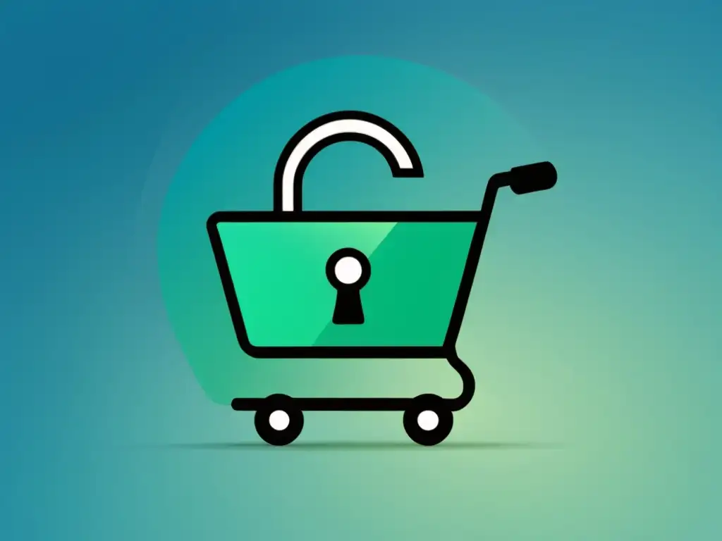 Un carrito de compra online seguro con un diseño moderno y elegante, simbolizando la protección de datos en ecommerce