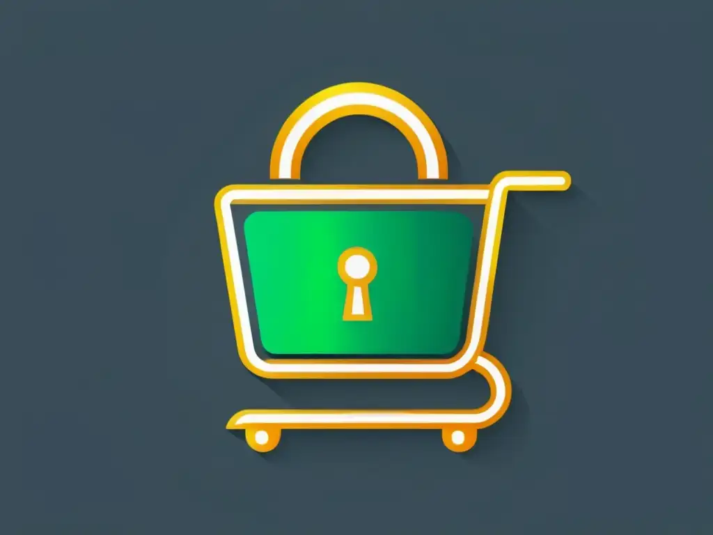 Un carrito de compra seguro y protegido por una barrera luminosa, evocando confianza y seguridad al implementar certificados SSL en ecommerce