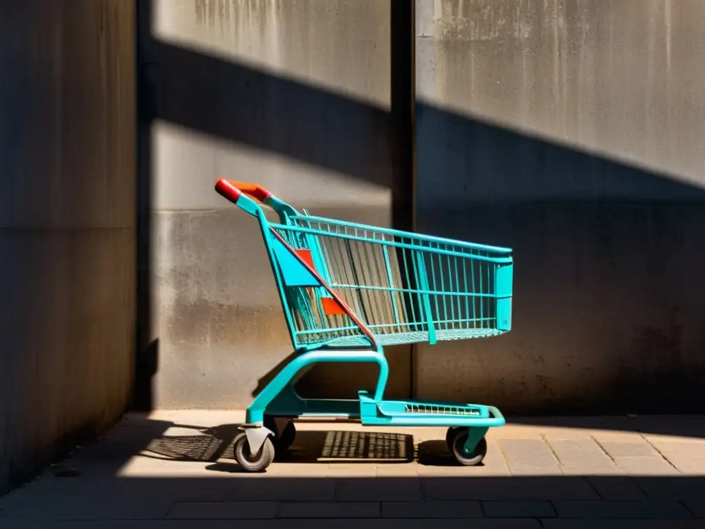 Un carrito de compras abandonado en un callejón oscuro, evocando la necesidad de estrategias para recuperar carritos abandonados