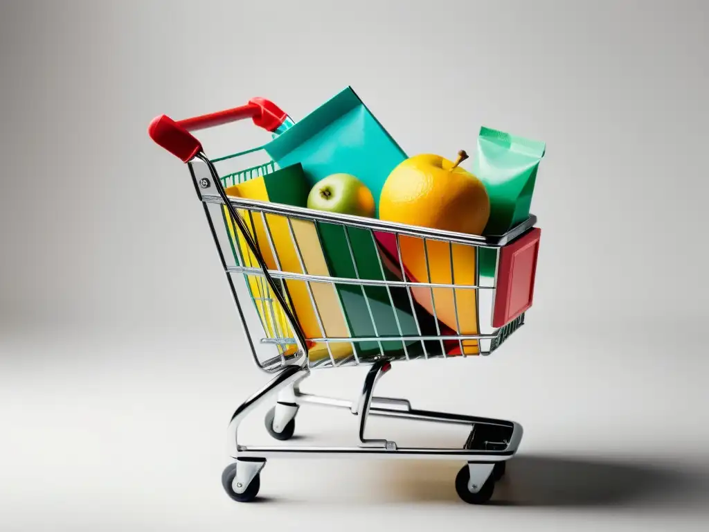 Un carrito de compras lleno de variedad y abundancia, con una estética moderna y limpia