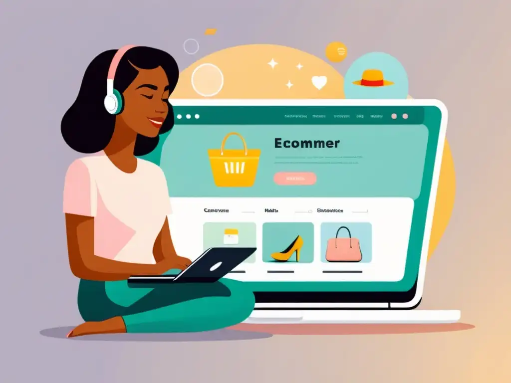 Cliente reflexivo explorando estrategias de remarketing para comercio electrónico en un sitio web de ecommerce con recomendaciones personalizadas y anuncios dirigidos