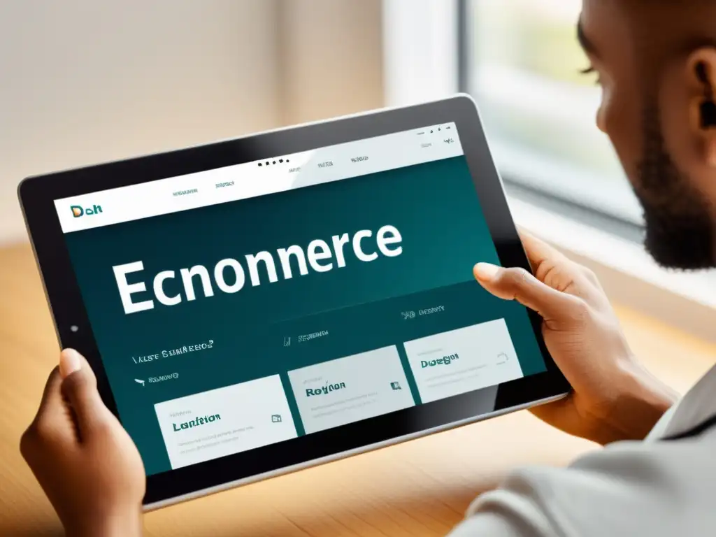 Cliente satisfecho navegando en una web ecommerce moderna, destacando el diseño UX impacto cliente ecommerce