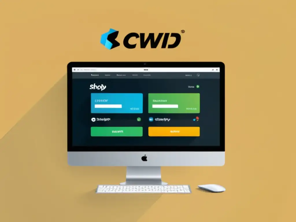 Comparativa integración Ecwid vs Shopify: interfaces modernas y claras muestran sus funciones clave en una comparación visualmente atractiva