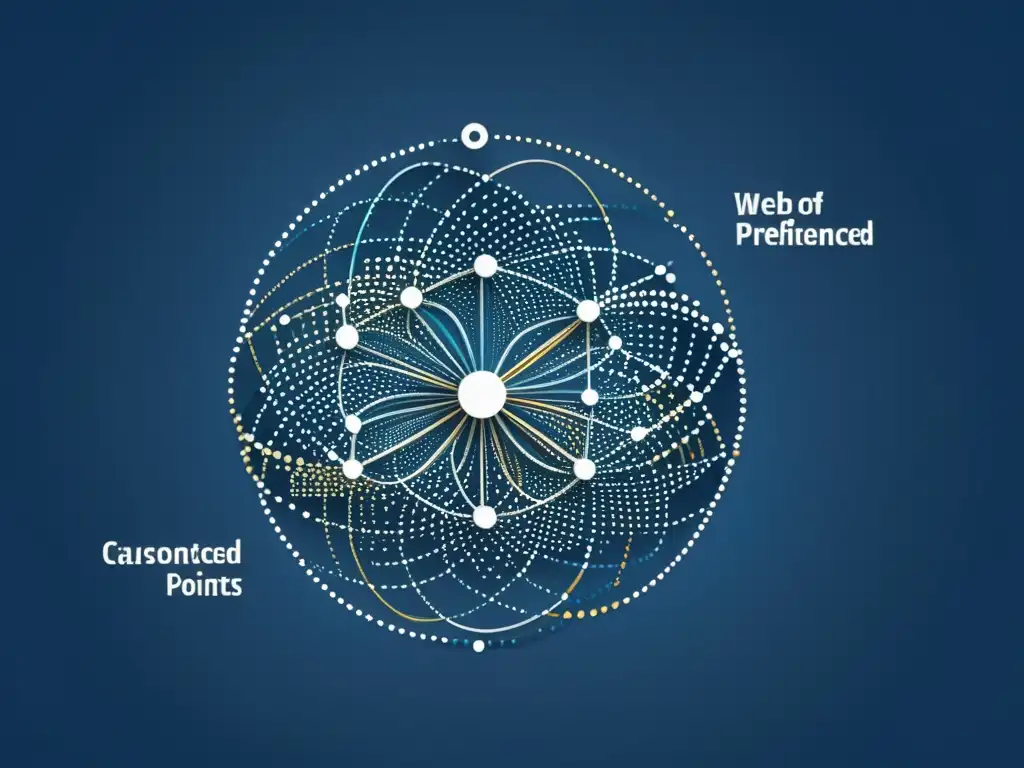 Compleja red de datos interconectados simbolizando el uso de Big Data en personalización de compras, con tonos azules y toques metálicos