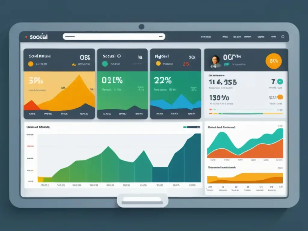 Dashboard de análisis de sentimiento en redes sociales con gráficos coloridos y datos fáciles de leer