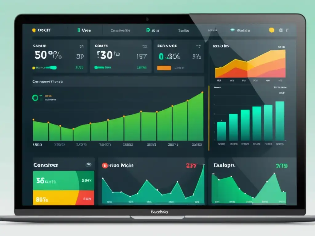 Un dashboard de ecommerce moderno y minimalista muestra visualizaciones de datos vibrantes, destacando la importancia del Big Data en Ecommerce