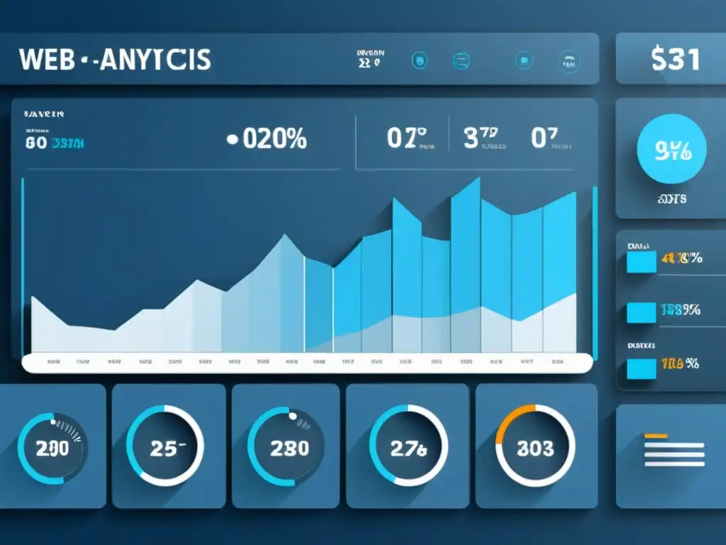 Interpretación de datos analíticos de eCommerce: un dashboard minimalista en tonos de azul transmite claridad y profesionalismo