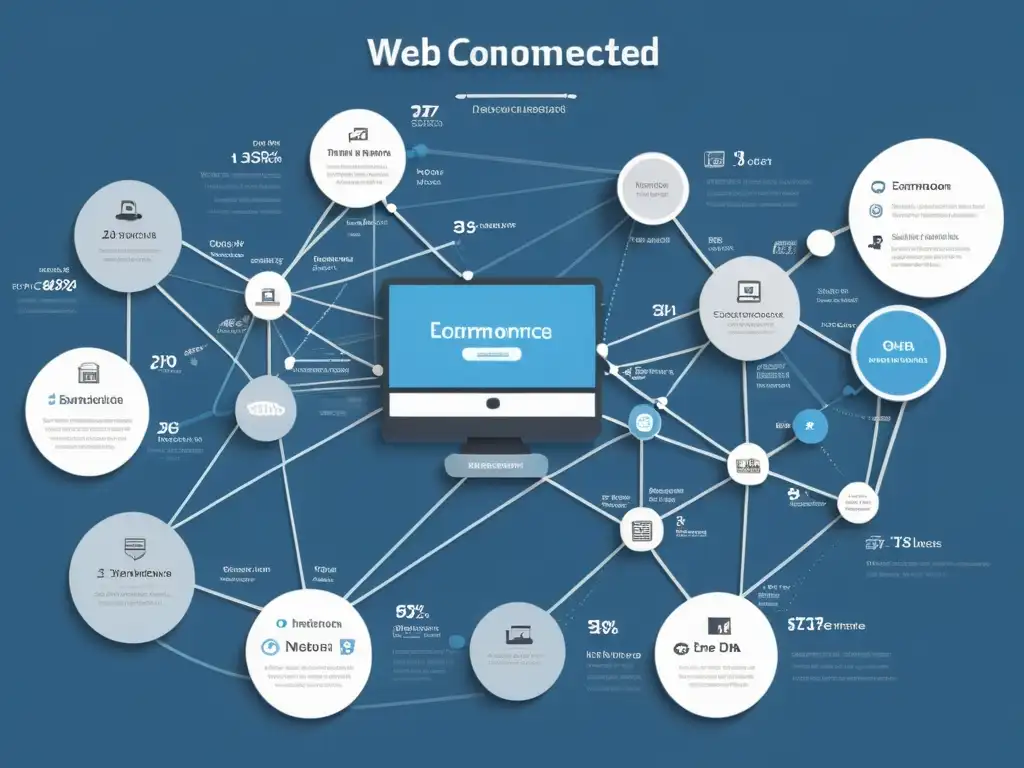 Infografía detallada que representa la compleja red de datos en transacciones de ecommerce