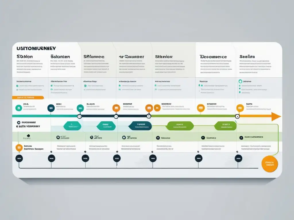 Detallado mapa del customer journey en el comercio electrónico, con intrincados caminos y puntos de contacto, sobre fondo blanco