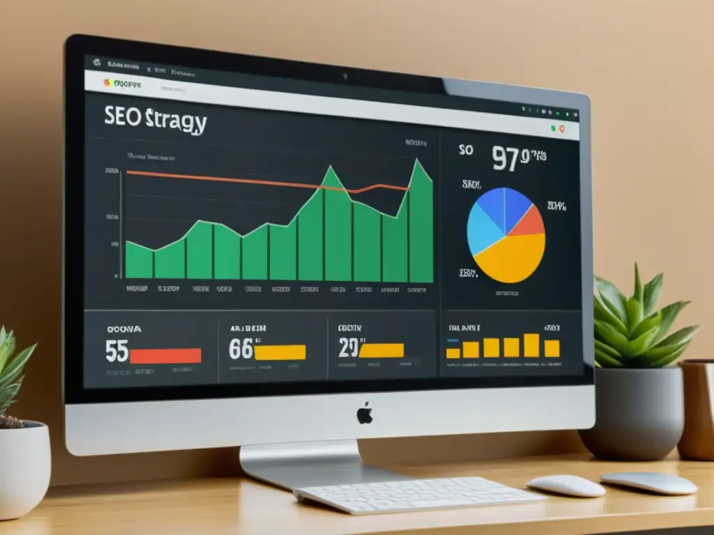 Detallado tablero de estrategia SEO para tiendas online y precios, con gráficos y análisis de palabras clave