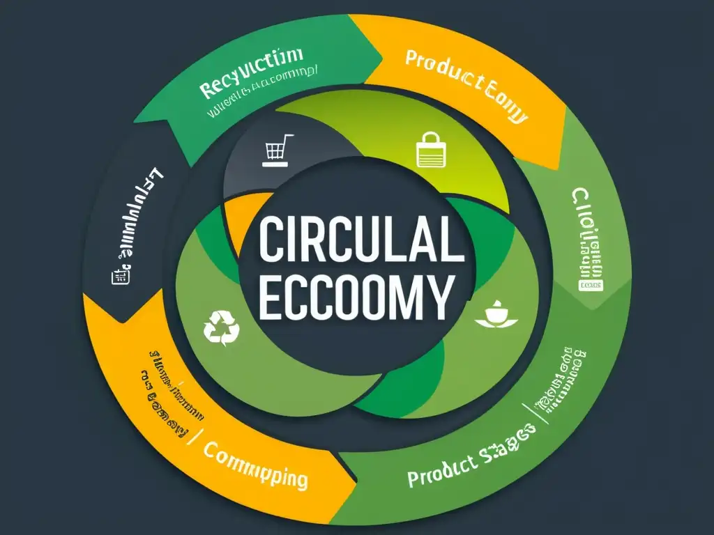 Diagrama de economía circular en comercio electrónico: ilustración minimalista de reciclaje y reutilización de productos con diseño moderno