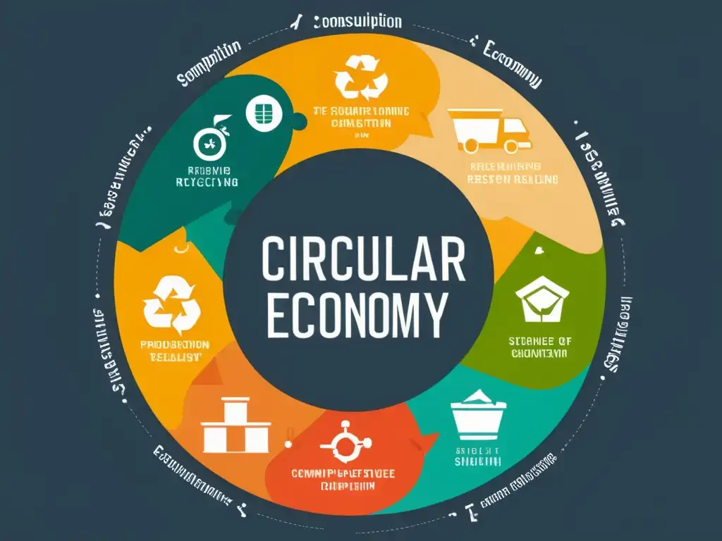 Diagrama minimalista de economía circular, mostrando el rol del ecommerce en el flujo de recursos y su reutilización