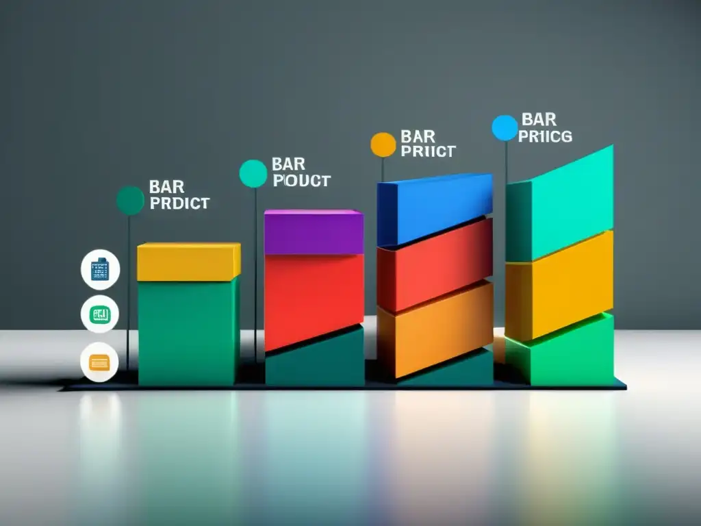 Diferenciación de productos y estrategia de precios online representada en un gráfico de barras colorido con íconos, sobre fondo blanco