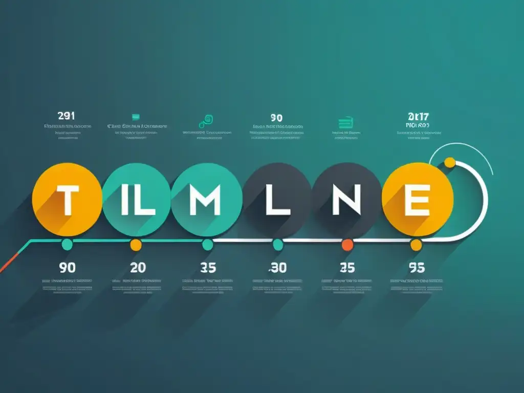 Una ilustración digital minimalista de alta resolución que muestra la historia del comercio electrónico digital, desde sus inicios hasta la actualidad, con hitos importantes y un diseño moderno que refleja progreso e innovación