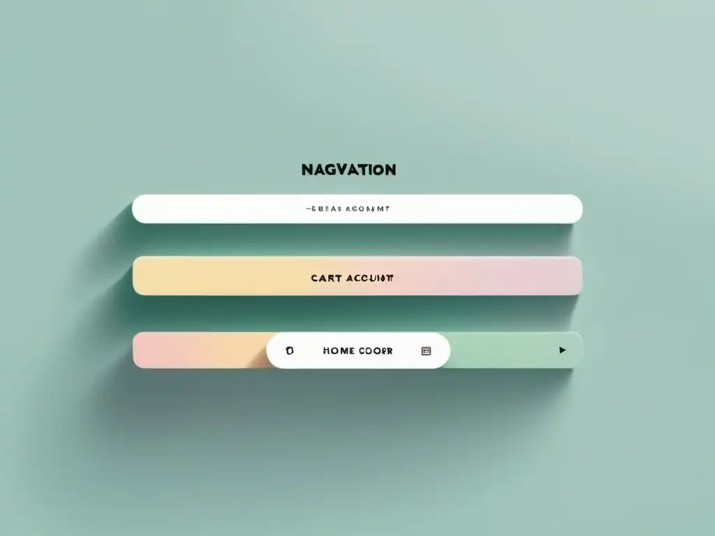 Diseño de menús y barras UX/UI para Ecommerce: Navegación minimalista y elegante con categorías claras y legibles en tonos pastel y líneas limpias