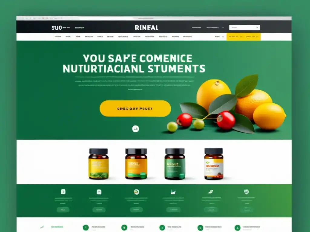 Diseño minimalista de ecommerce con estrategias de marketing para suplementos nutricionales