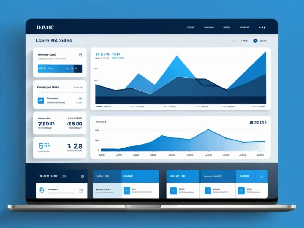 Un diseño minimalista de dashboard para ecommerce con líneas limpias y una paleta moderna de azul y blanco