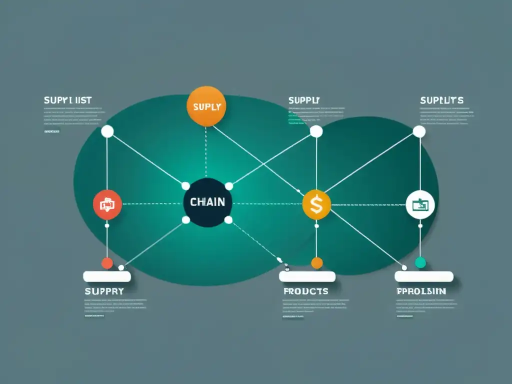 Un diseño minimalista de una red de cadena de suministro, con intrincados caminos interconectados que representan el flujo de productos e información