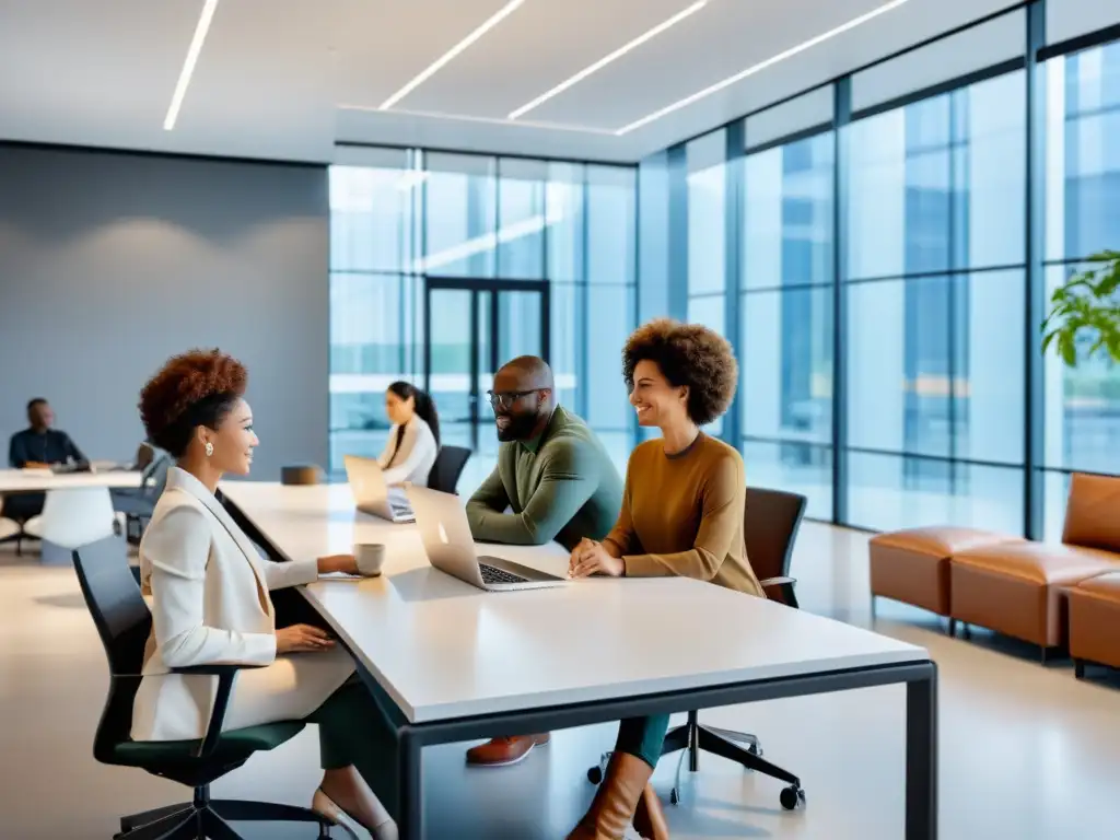 Diversidad en el comercio electrónico: Un equipo diverso colabora en una moderna oficina, fomentando inclusión y trabajo en equipo