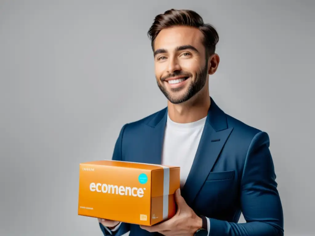 Influencer de ecommerce muestra autenticidad y confianza al promocionar una marca, con un estilo moderno y profesional