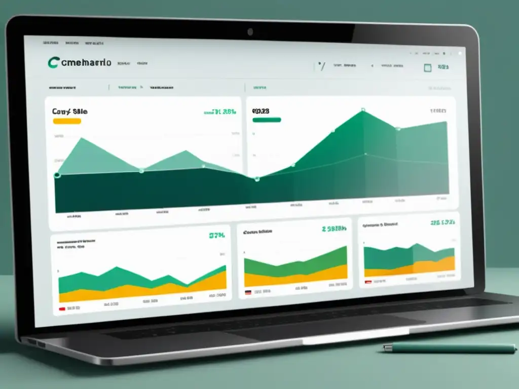 Dashboard de analítica web para ecommerce de moda, con gráficos minimalistas y datos de comportamiento del cliente y tendencias de ventas