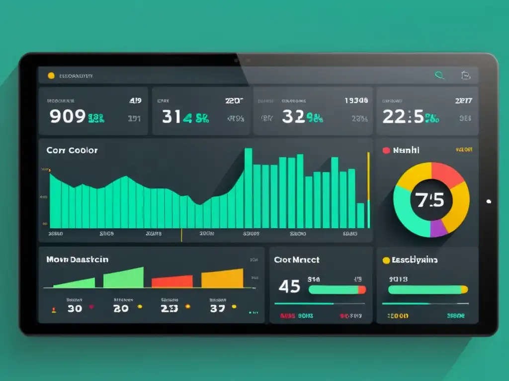 Dashboard de ecommerce con diseño UI ultra detallado y sofisticado, ilustrando los principios de diseño UI para dashboards de ecommerce