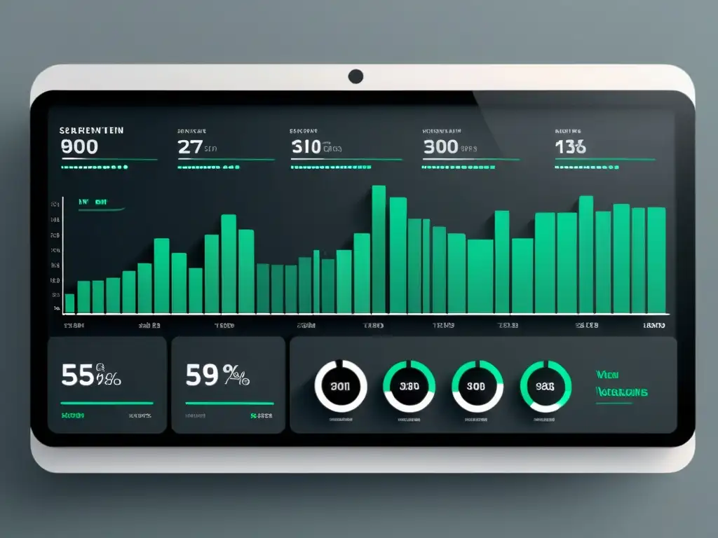 Visualización efectiva en análisis de sentimiento del cliente: panel minimalista con gráficos futuristas en escala de grises