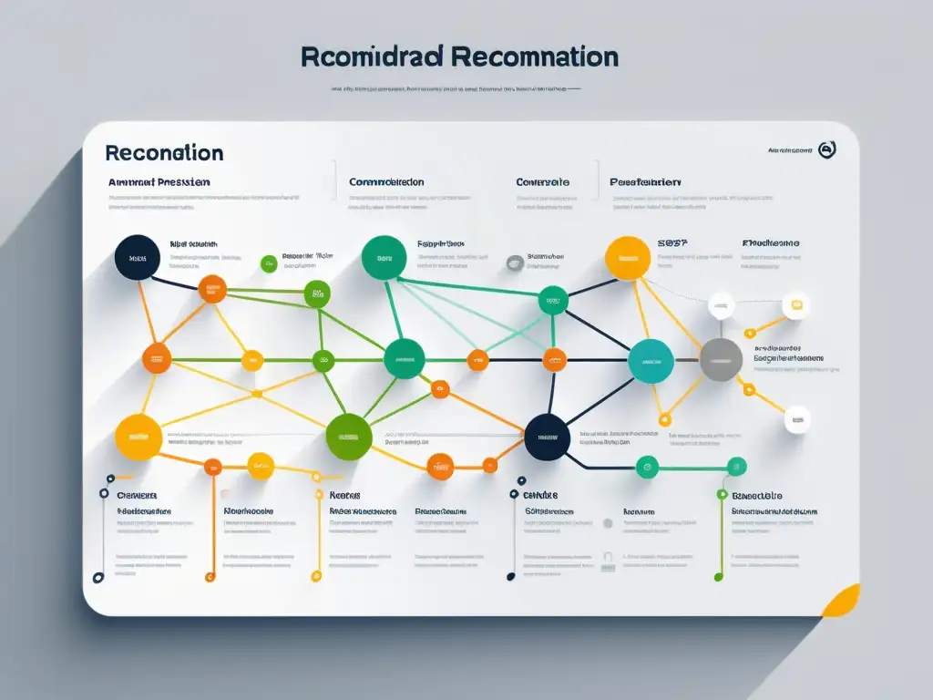 Elaborado diagrama de algoritmo de recomendación personalizada en comercio electrónico, con líneas detalladas y nodos únicos