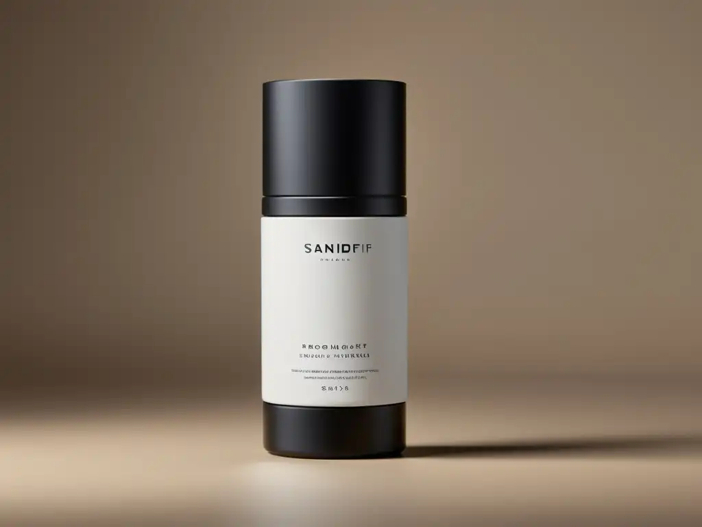 Un elegante diseño de packaging en blanco y negro para un producto de belleza, con líneas limpias y detalles sutiles, proyectando lujo y refinamiento