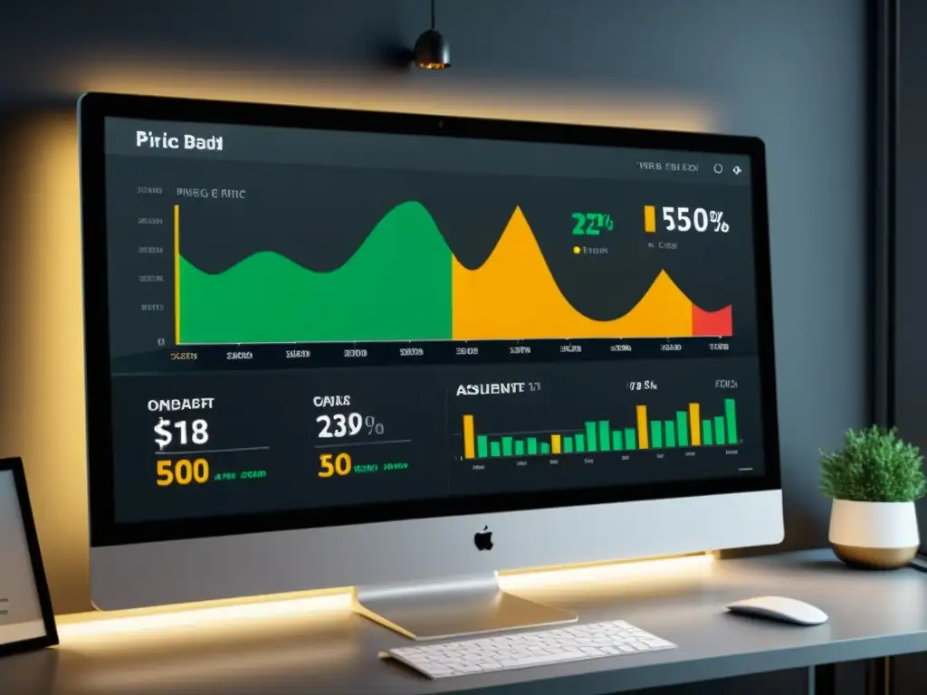 Una elegante interfaz de tablero de precios dinámicos en un monitor, reflejando profesionalismo y eficiencia