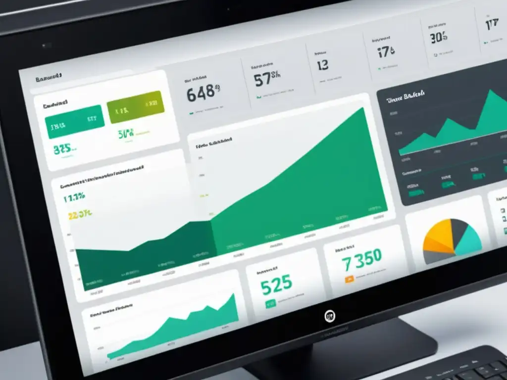 Un elegante panel de análisis de datos estratégicos comercio electrónico, con líneas limpias y gráficos atractivos en una pantalla de alta definición, emana sofisticación y profesionalismo