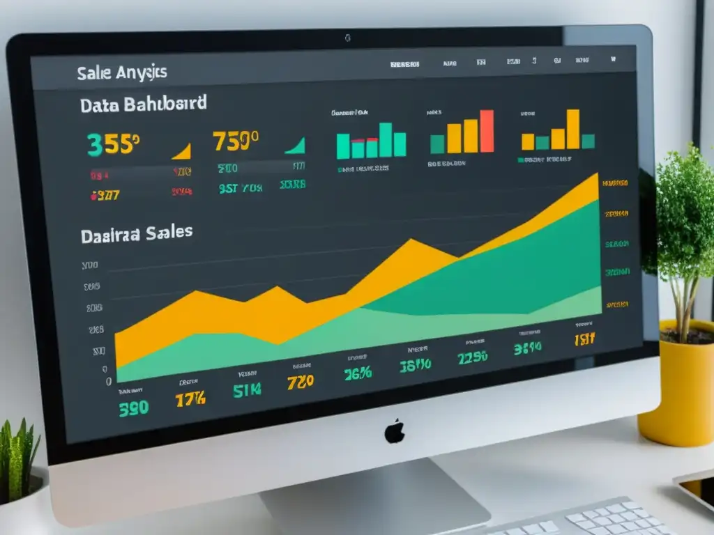 Un elegante panel de análisis de datos en una pantalla de computadora, exudando profesionalismo y sofisticación