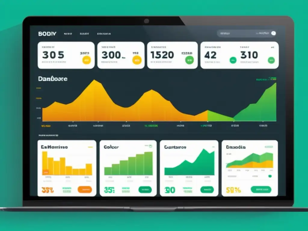 Un elegante panel de control de comercio electrónico con diseño minimalista y visualizaciones de datos impactantes